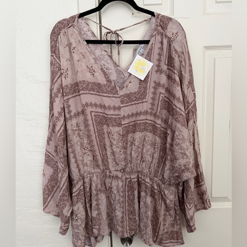 white birch Dusty Rose Paisley Peplum Top